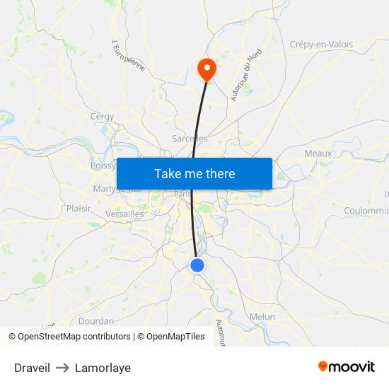 Draveil to Lamorlaye map