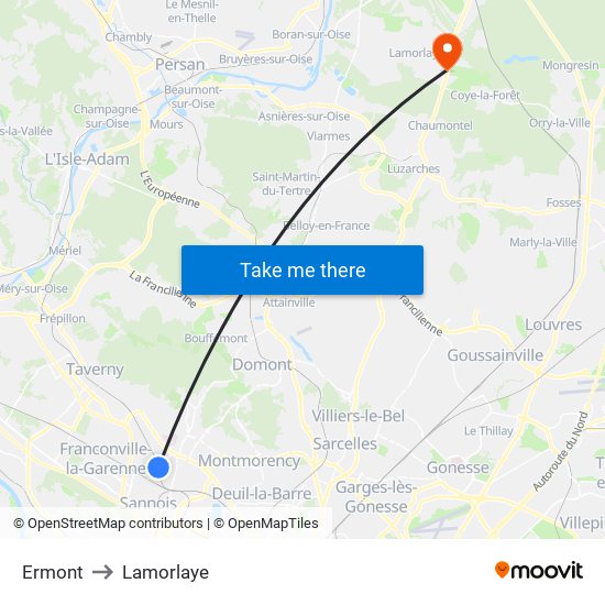 Ermont to Lamorlaye map