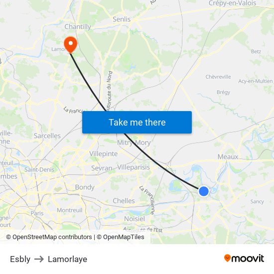 Esbly to Lamorlaye map