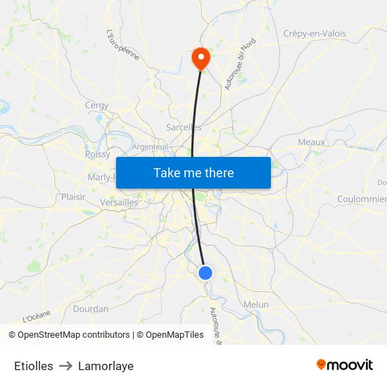 Etiolles to Lamorlaye map
