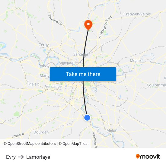 Evry to Lamorlaye map