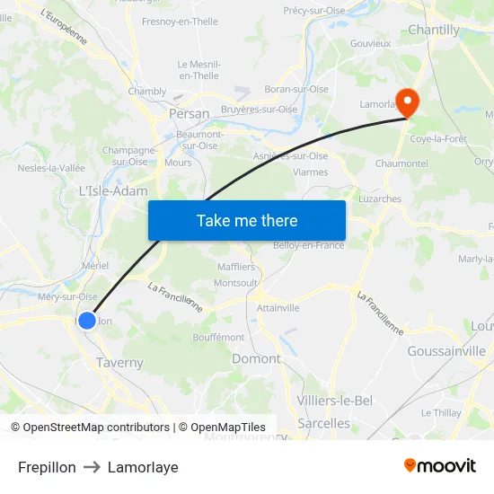 Frepillon to Lamorlaye map