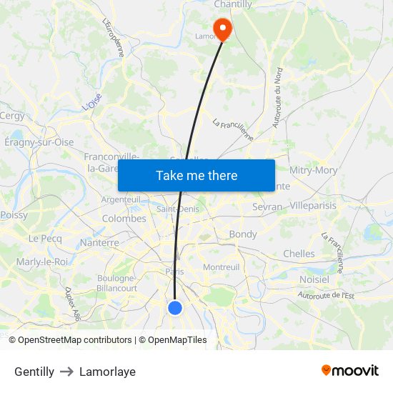 Gentilly to Lamorlaye map