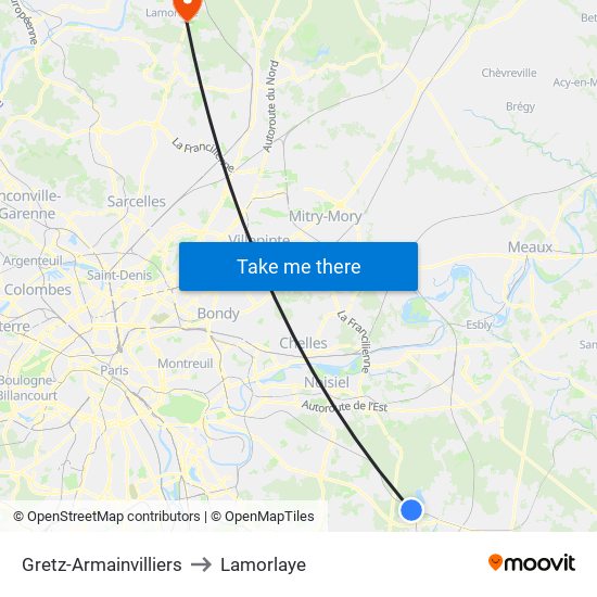 Gretz-Armainvilliers to Lamorlaye map