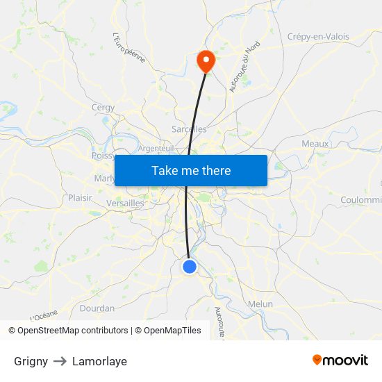 Grigny to Lamorlaye map