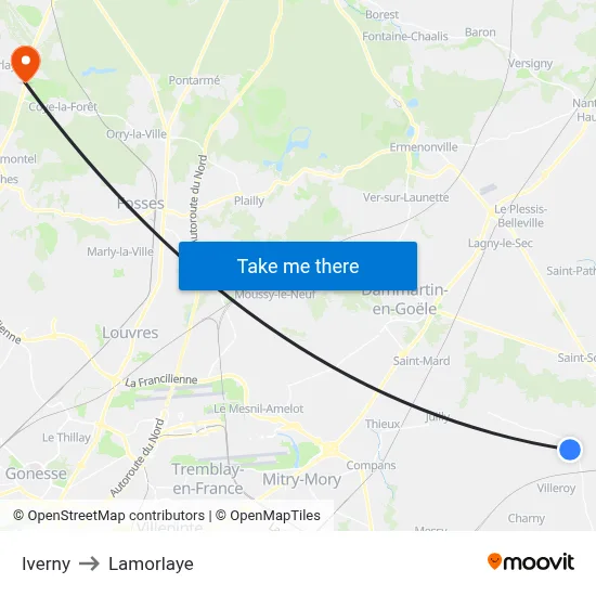 Iverny to Lamorlaye map