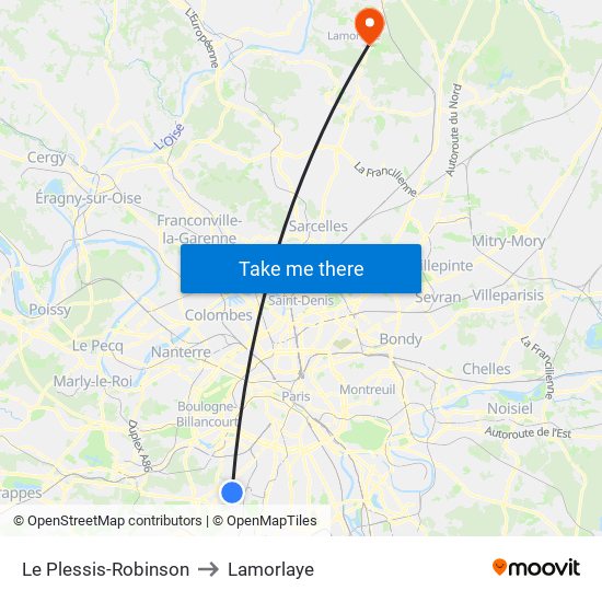 Le Plessis-Robinson to Lamorlaye map