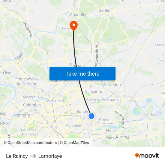 Le Raincy to Lamorlaye map
