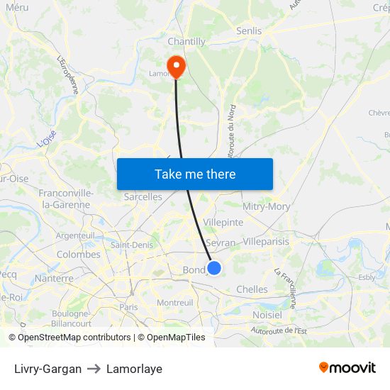 Livry-Gargan to Lamorlaye map