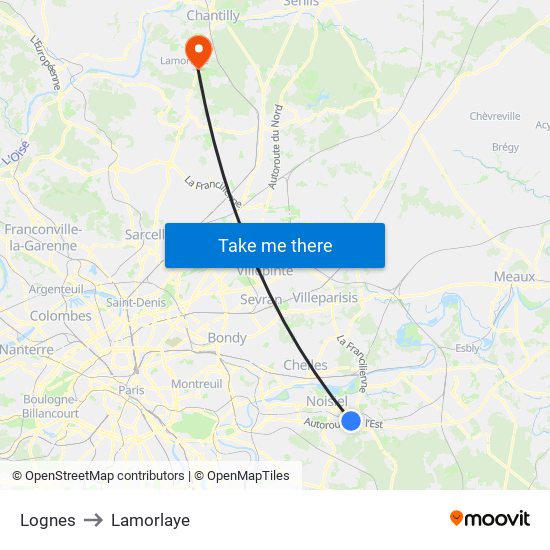 Lognes to Lamorlaye map