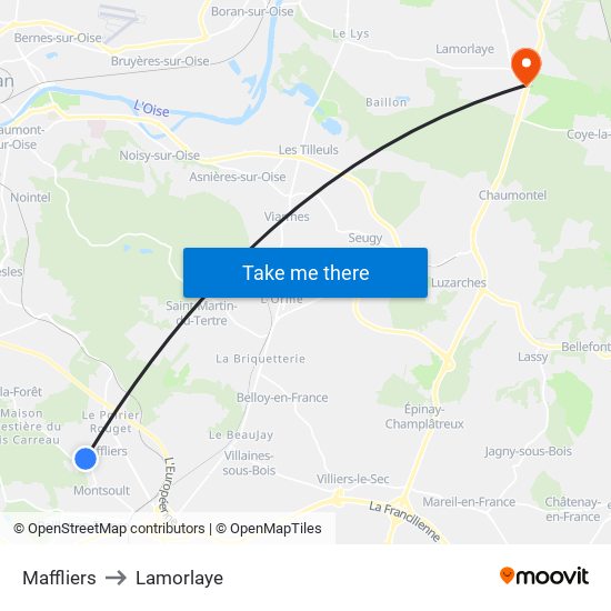 Maffliers to Lamorlaye map