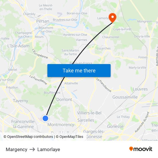 Margency to Lamorlaye map