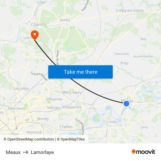 Meaux to Lamorlaye map