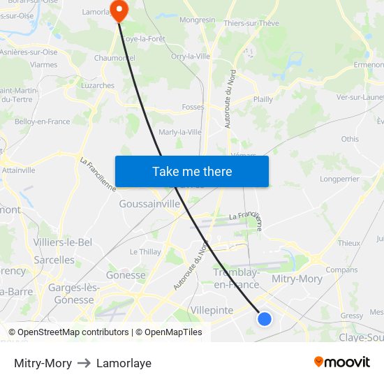 Mitry-Mory to Lamorlaye map