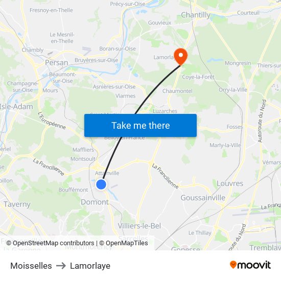 Moisselles to Lamorlaye map