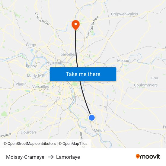 Moissy-Cramayel to Lamorlaye map