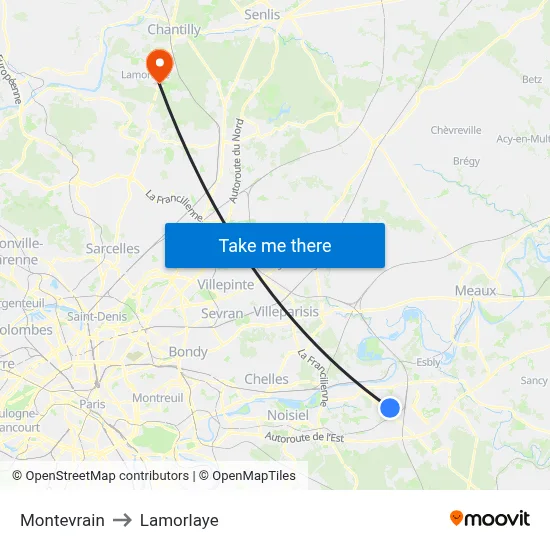 Montevrain to Lamorlaye map