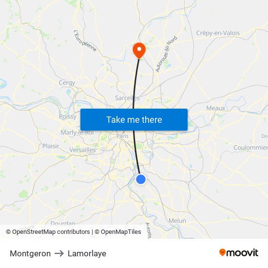 Montgeron to Lamorlaye map