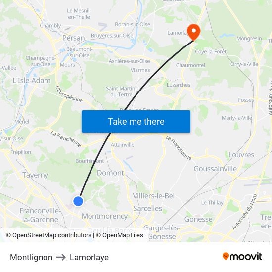 Montlignon to Lamorlaye map