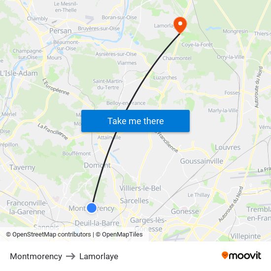 Montmorency to Lamorlaye map