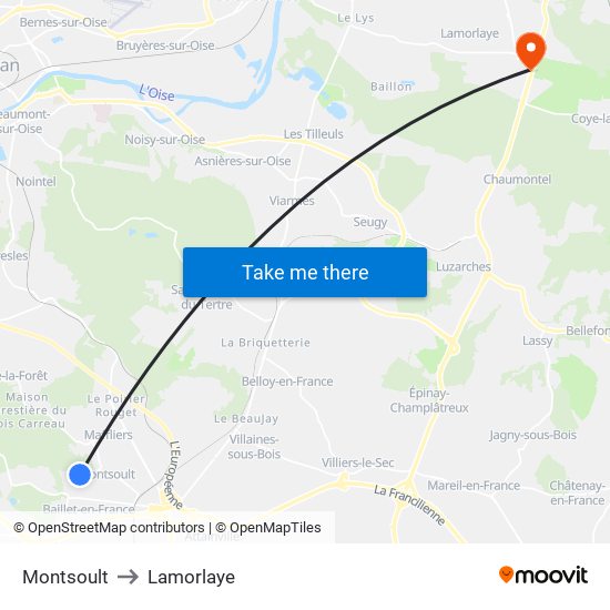 Montsoult to Lamorlaye map
