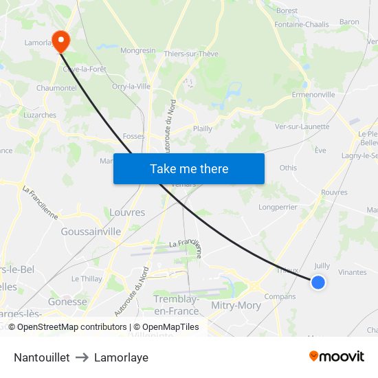 Nantouillet to Lamorlaye map