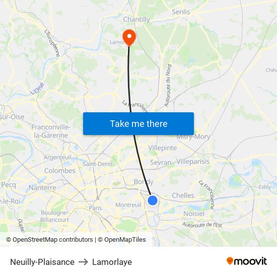 Neuilly-Plaisance to Lamorlaye map