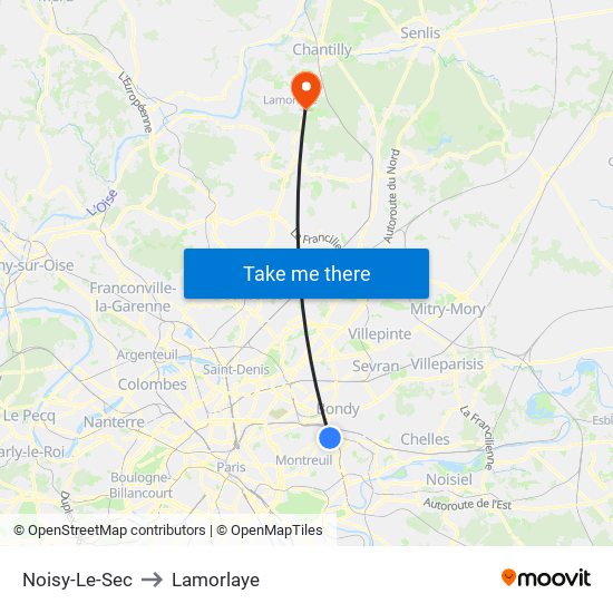 Noisy-Le-Sec to Lamorlaye map