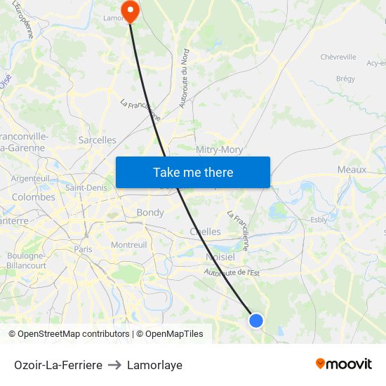 Ozoir-La-Ferriere to Lamorlaye map