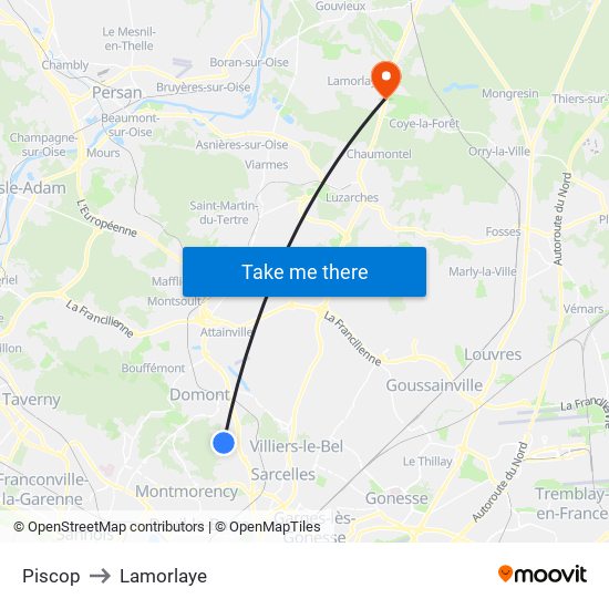 Piscop to Lamorlaye map