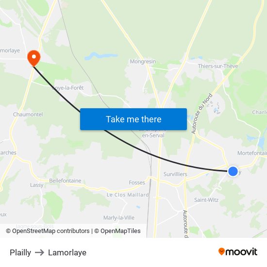 Plailly to Lamorlaye map