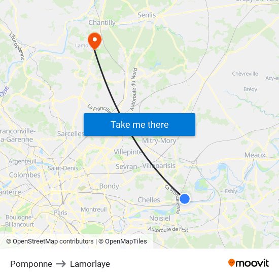 Pomponne to Lamorlaye map