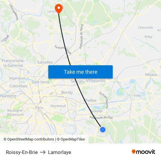 Roissy-En-Brie to Lamorlaye map