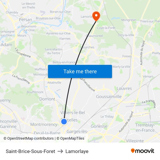 Saint-Brice-Sous-Foret to Lamorlaye map