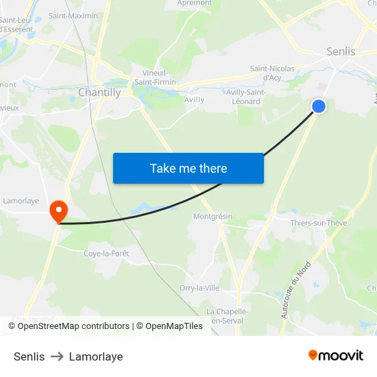 Senlis to Lamorlaye map