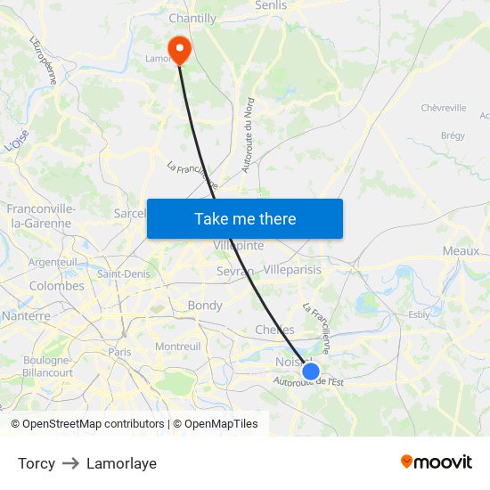 Torcy to Lamorlaye map