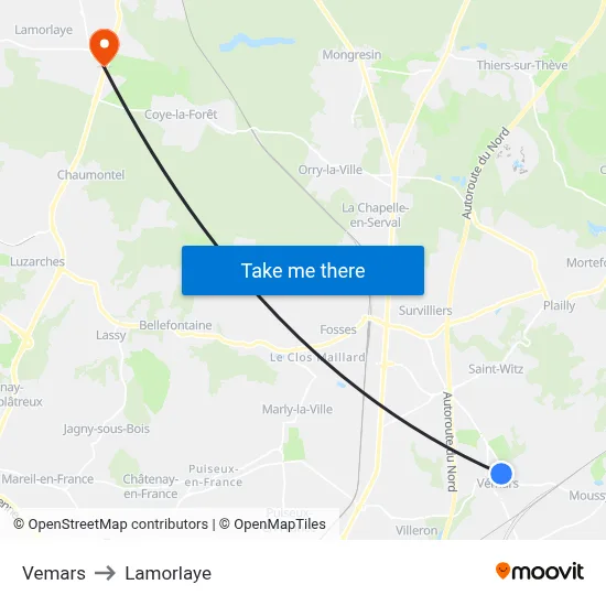 Vemars to Lamorlaye map