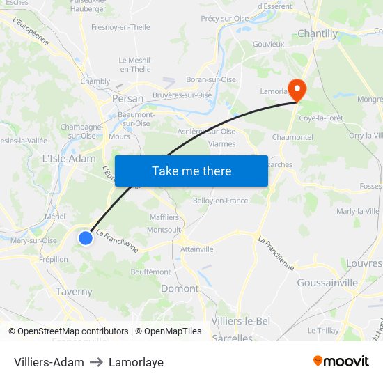 Villiers-Adam to Lamorlaye map