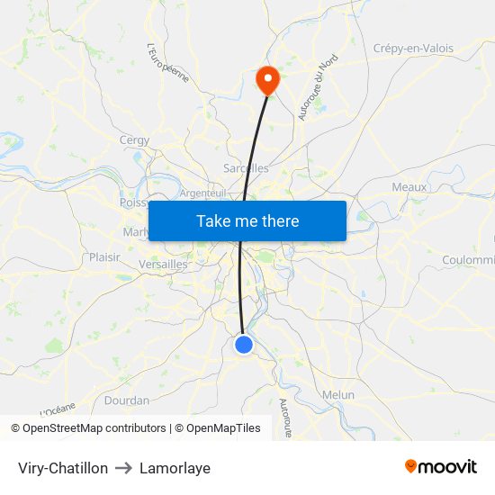 Viry-Chatillon to Lamorlaye map