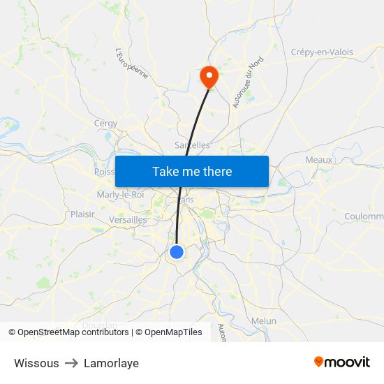 Wissous to Lamorlaye map