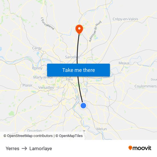 Yerres to Lamorlaye map