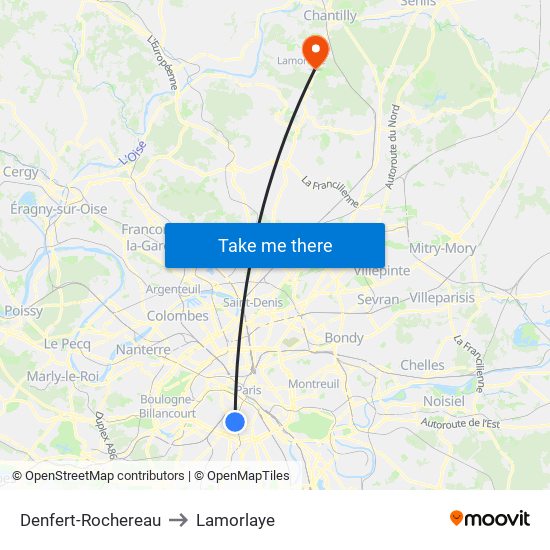 Denfert-Rochereau to Lamorlaye map
