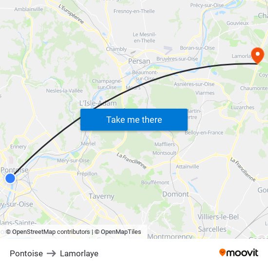 Pontoise to Lamorlaye map