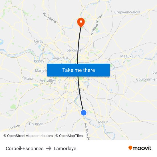 Corbeil-Essonnes to Lamorlaye map