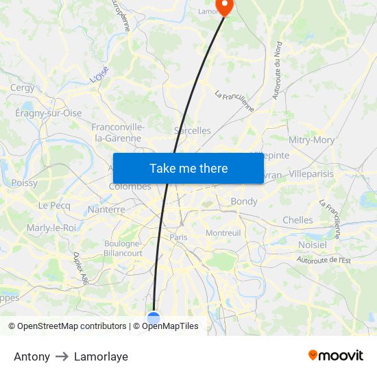 Antony to Lamorlaye map