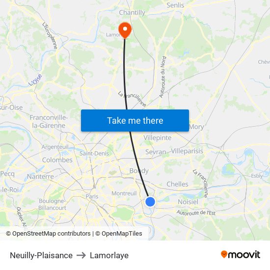 Neuilly-Plaisance to Lamorlaye map