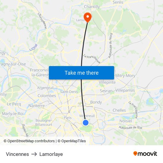 Vincennes to Lamorlaye map