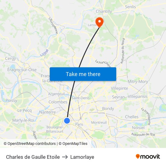 Charles de Gaulle Etoile to Lamorlaye map