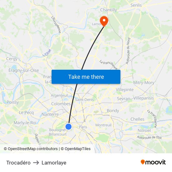 Trocadéro to Lamorlaye map