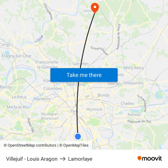 Villejuif - Louis Aragon to Lamorlaye map